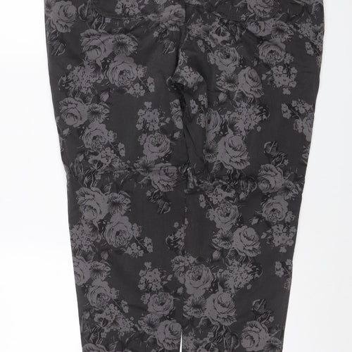 South Women’s Black Floral Stretch Tapered Trousers UK 18