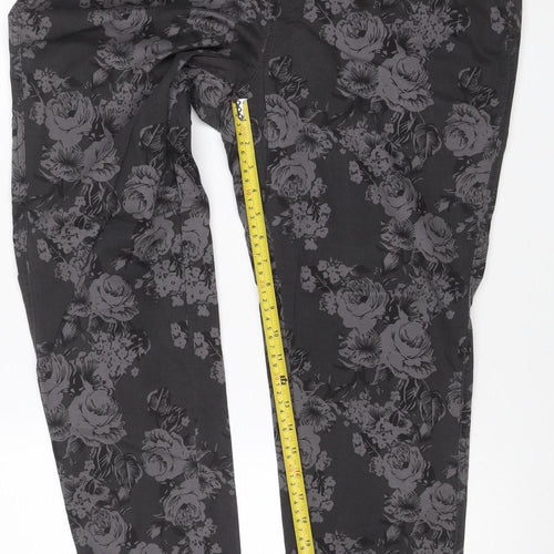 South Women’s Black Floral Stretch Tapered Trousers UK 18