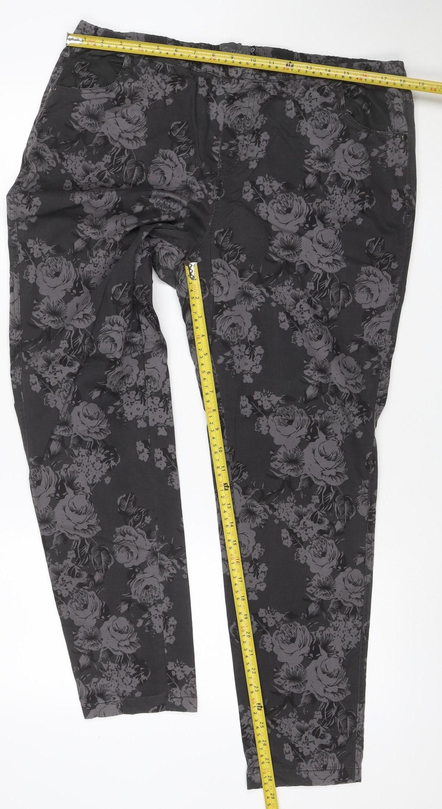 South Women’s Black Floral Stretch Tapered Trousers UK 18
