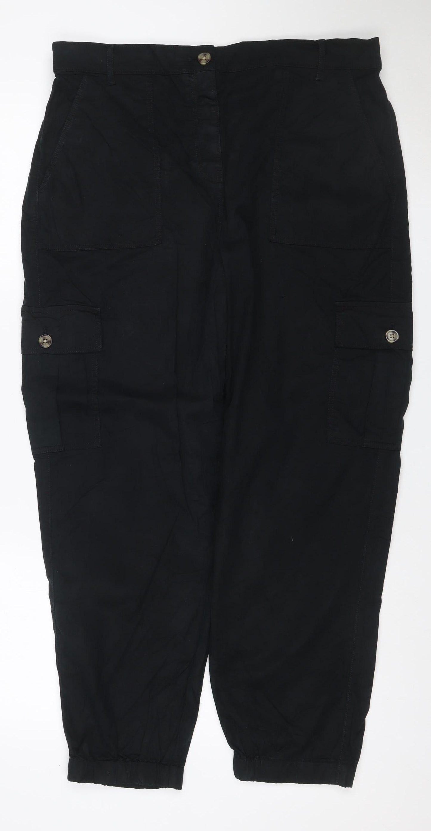 Marks & Spencer Women’s Black UK 14 Cotton Cargo Trousers Cuffed