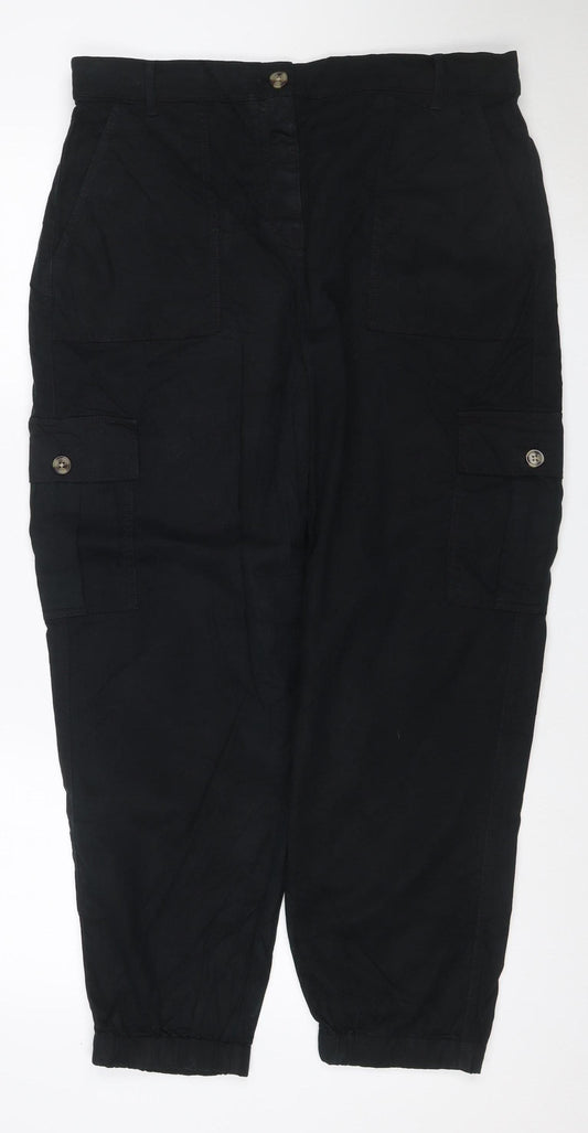 Marks & Spencer Women’s Black UK 14 Cotton Cargo Trousers Cuffed