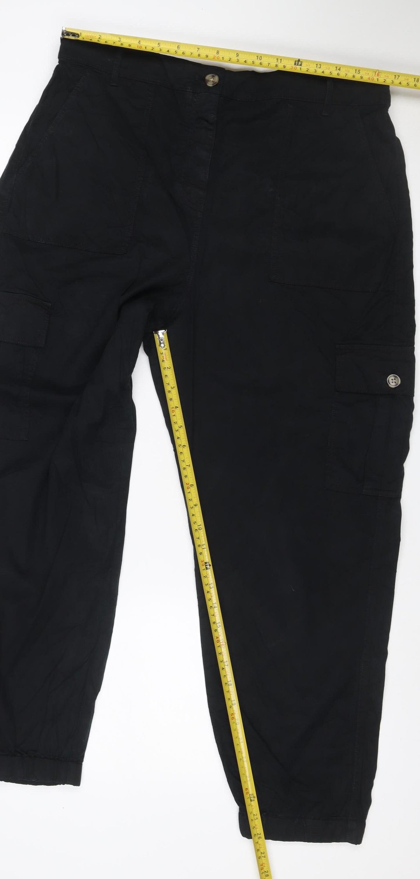 Marks & Spencer Women’s Black UK 14 Cotton Cargo Trousers Cuffed