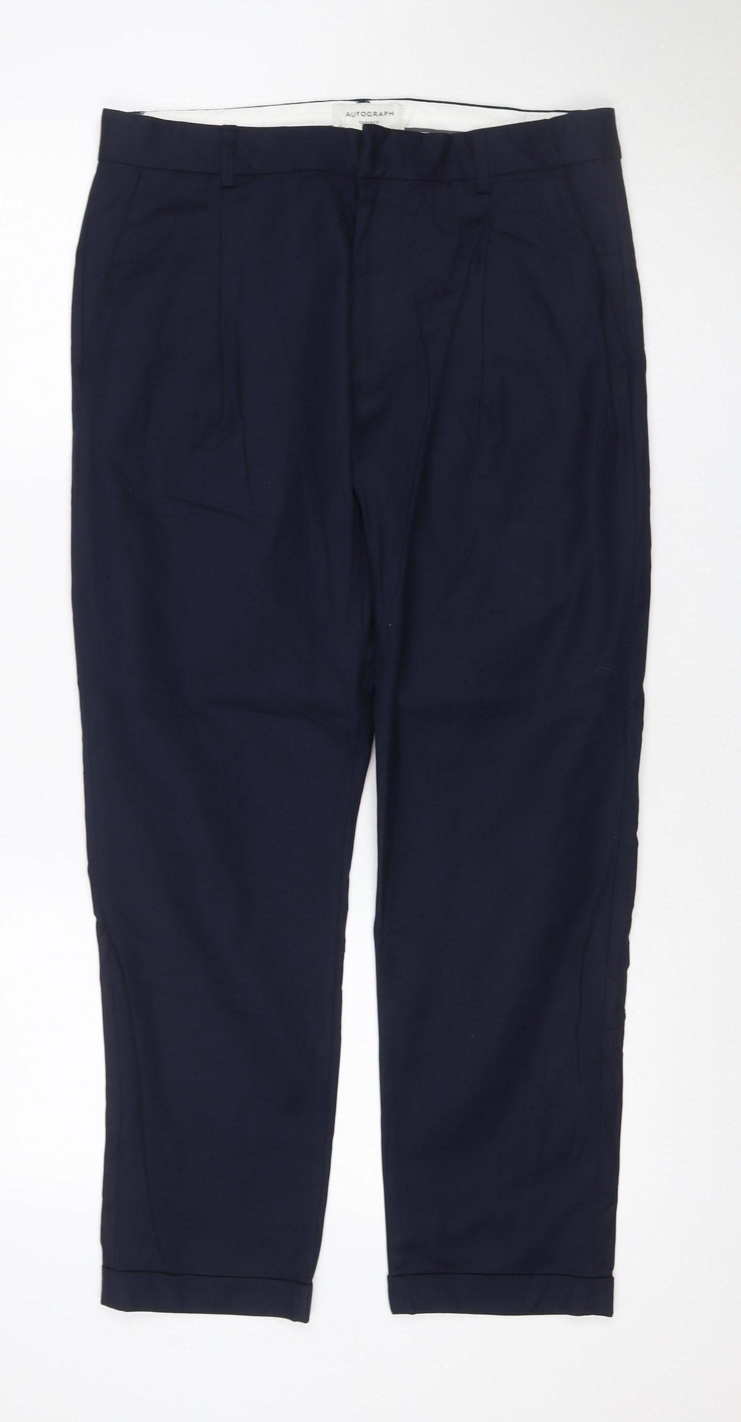 Autograph Women’s Navy Blue Size 12 Tapered Cotton Work Trousers