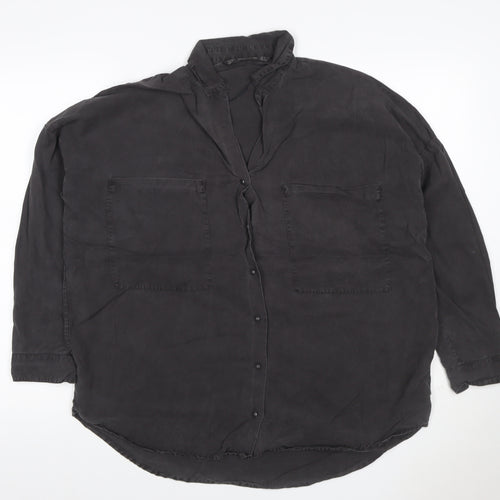 Italian Collection Women’s Black Silk Tunic Shirt UK 8 Collared