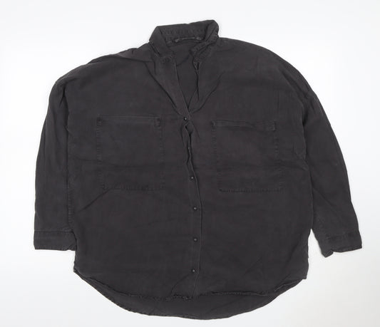 Italian Collection Women’s Black Silk Tunic Shirt UK 8 Collared
