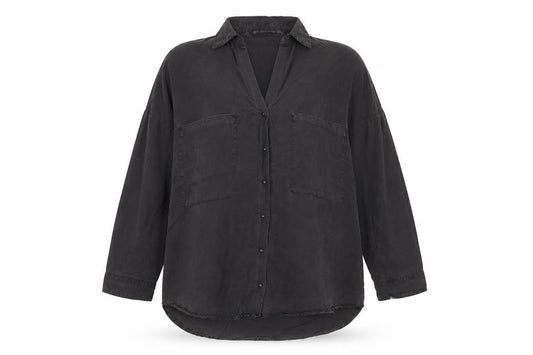 Front view of Italian Collection Women’s Black Silk Tunic Shirt UK 8 Collared