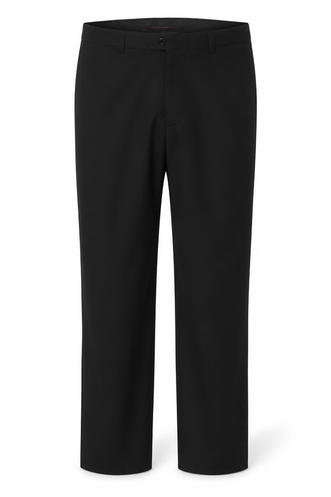 Front view of Next Men’s Black 30in Long Leg Flat Front Stretch Dress Trousers