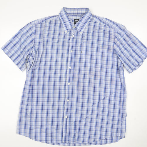 BOSS Hugo Boss Men Blue Check 7 Plus Button-Down Short Sleeve Shirt