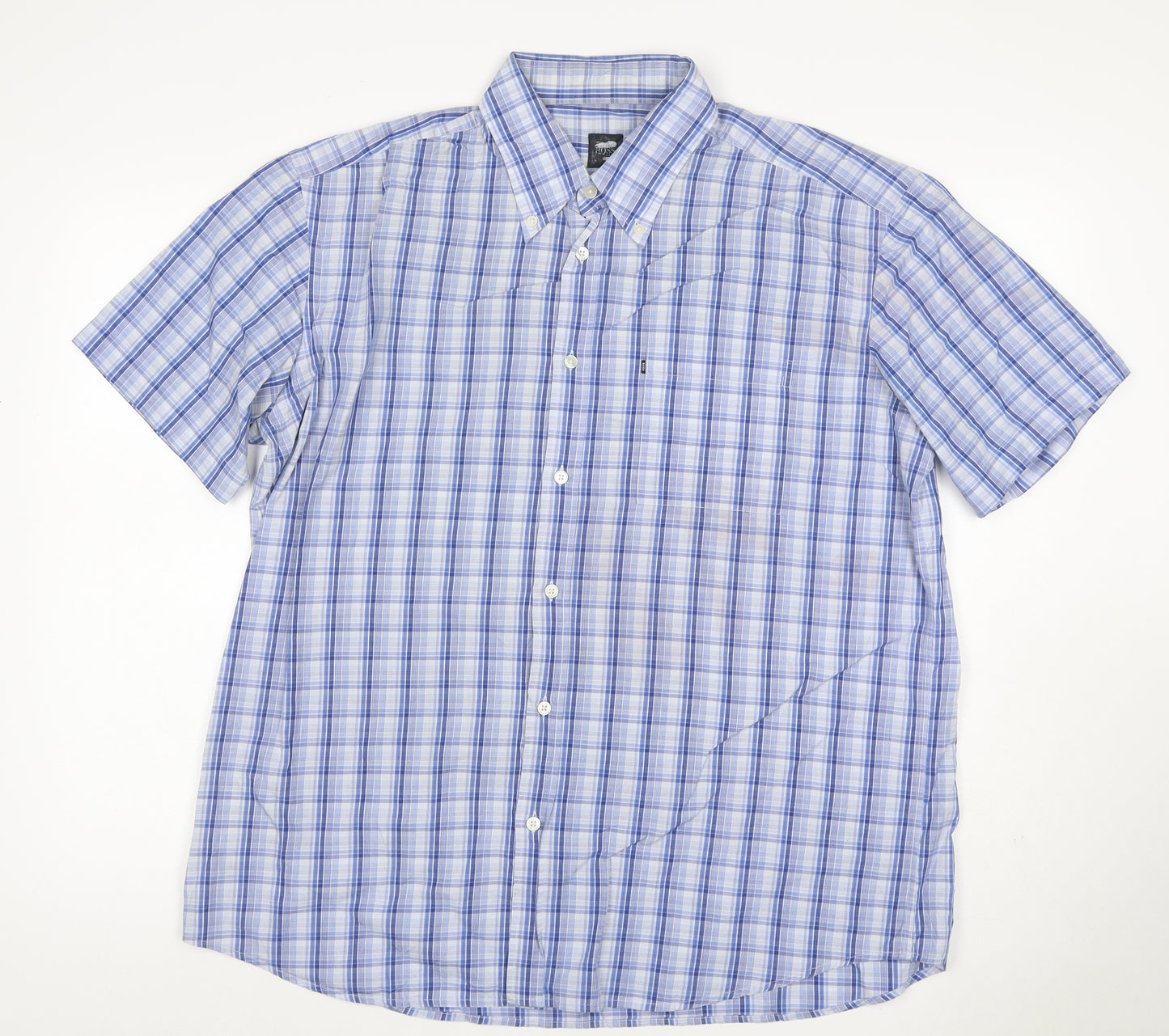 BOSS Hugo Boss Men Blue Check 7 Plus Button-Down Short Sleeve Shirt