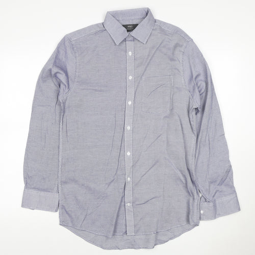 Marks & Spencer Men’s Blue 15.5 Regular Fit Geometric Cotton Shirt