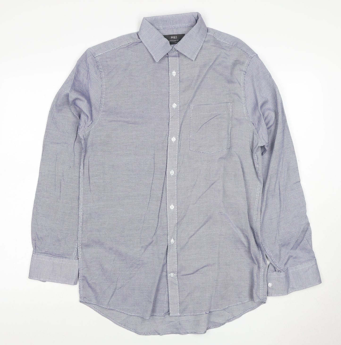 Marks & Spencer Men’s Blue 15.5 Regular Fit Geometric Cotton Shirt