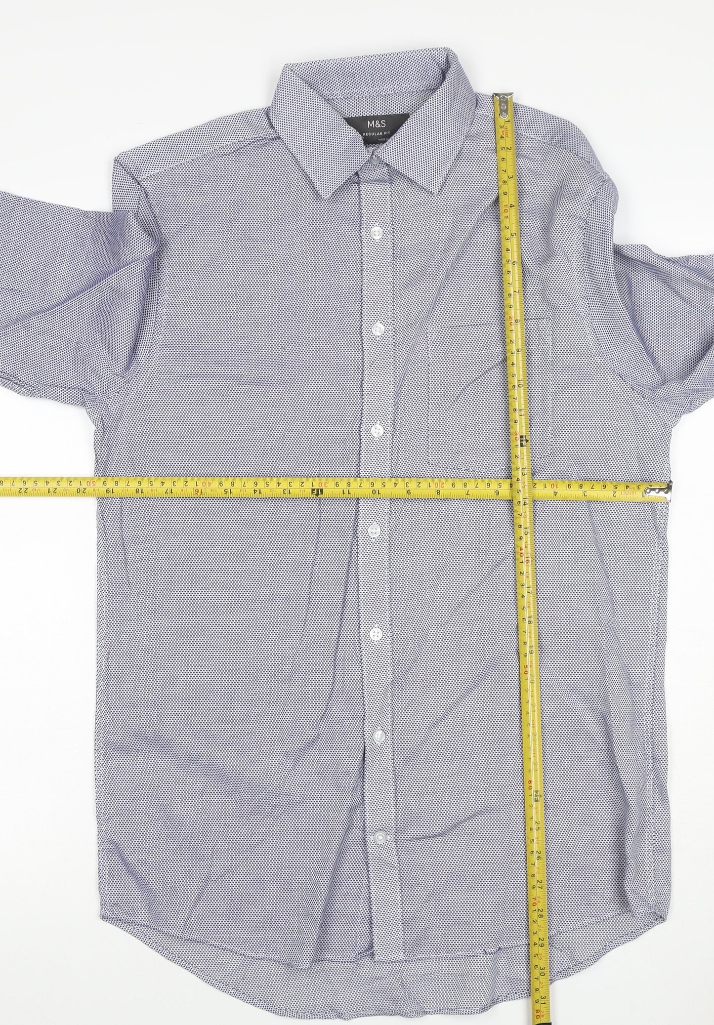 Marks & Spencer Men’s Blue 15.5 Regular Fit Geometric Cotton Shirt