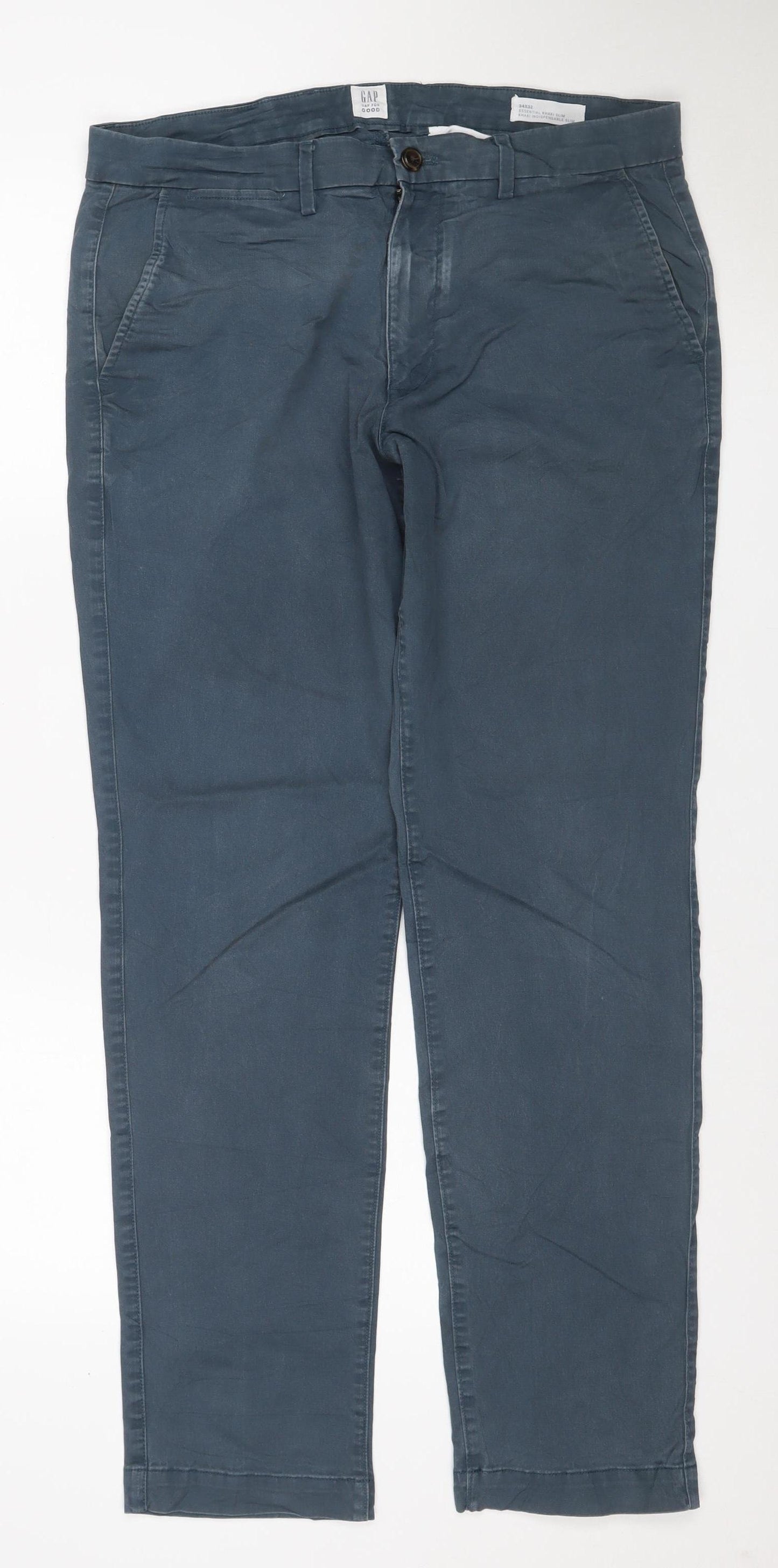 Gap Men’s Blue 32 Essential Khaki Slim Fit Flat Front Trousers