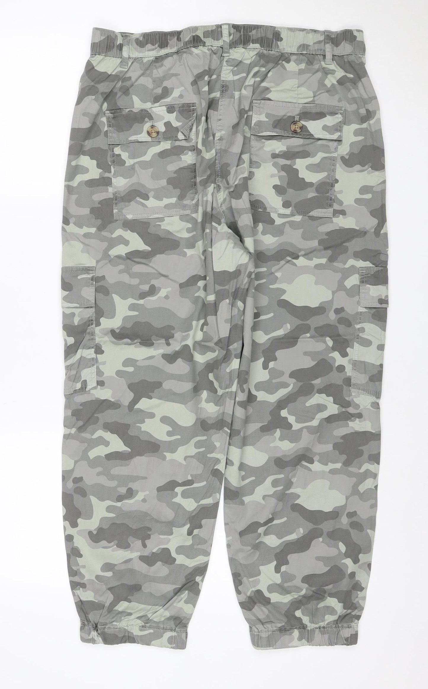 M&S Collection Women’s Grey Camo Cargo Trousers Size 16 Cotton Lyocell