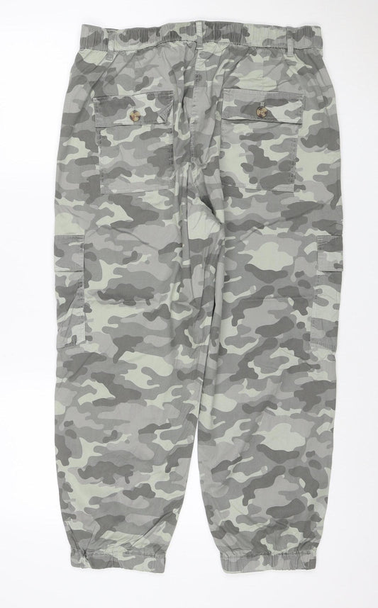 M&S Collection Women’s Grey Camo Cargo Trousers Size 16 Cotton Lyocell