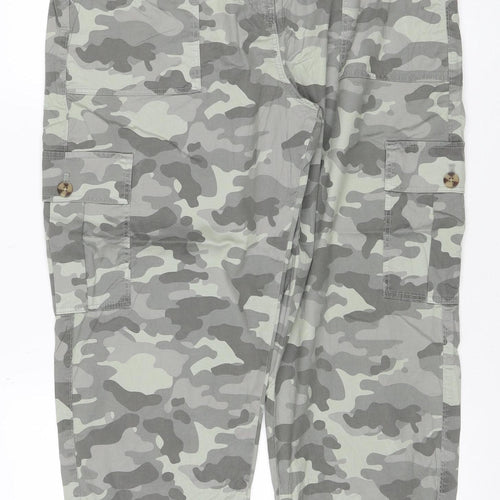 M&S Collection Women’s Grey Camo Cargo Trousers Size 16 Cotton Lyocell