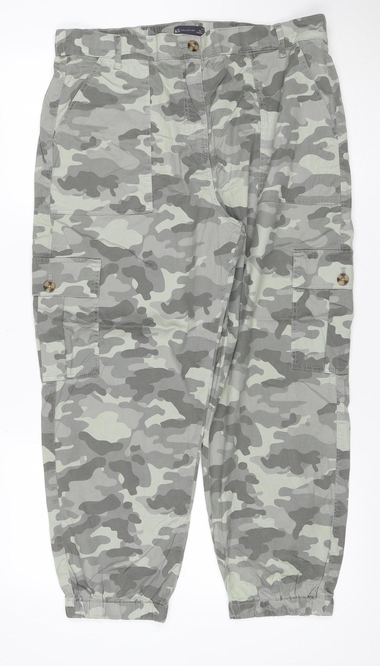 M&S Collection Women’s Grey Camo Cargo Trousers Size 16 Cotton Lyocell