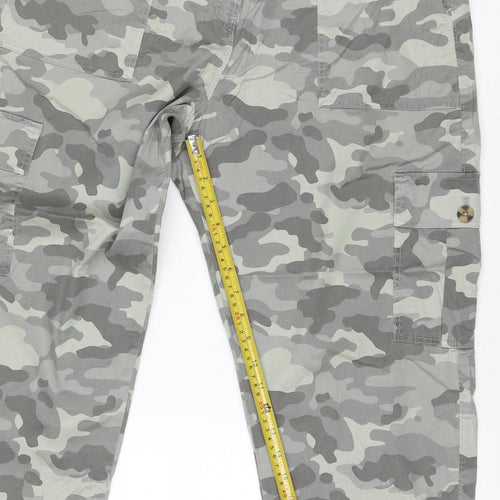 M&S Collection Women’s Grey Camo Cargo Trousers Size 16 Cotton Lyocell