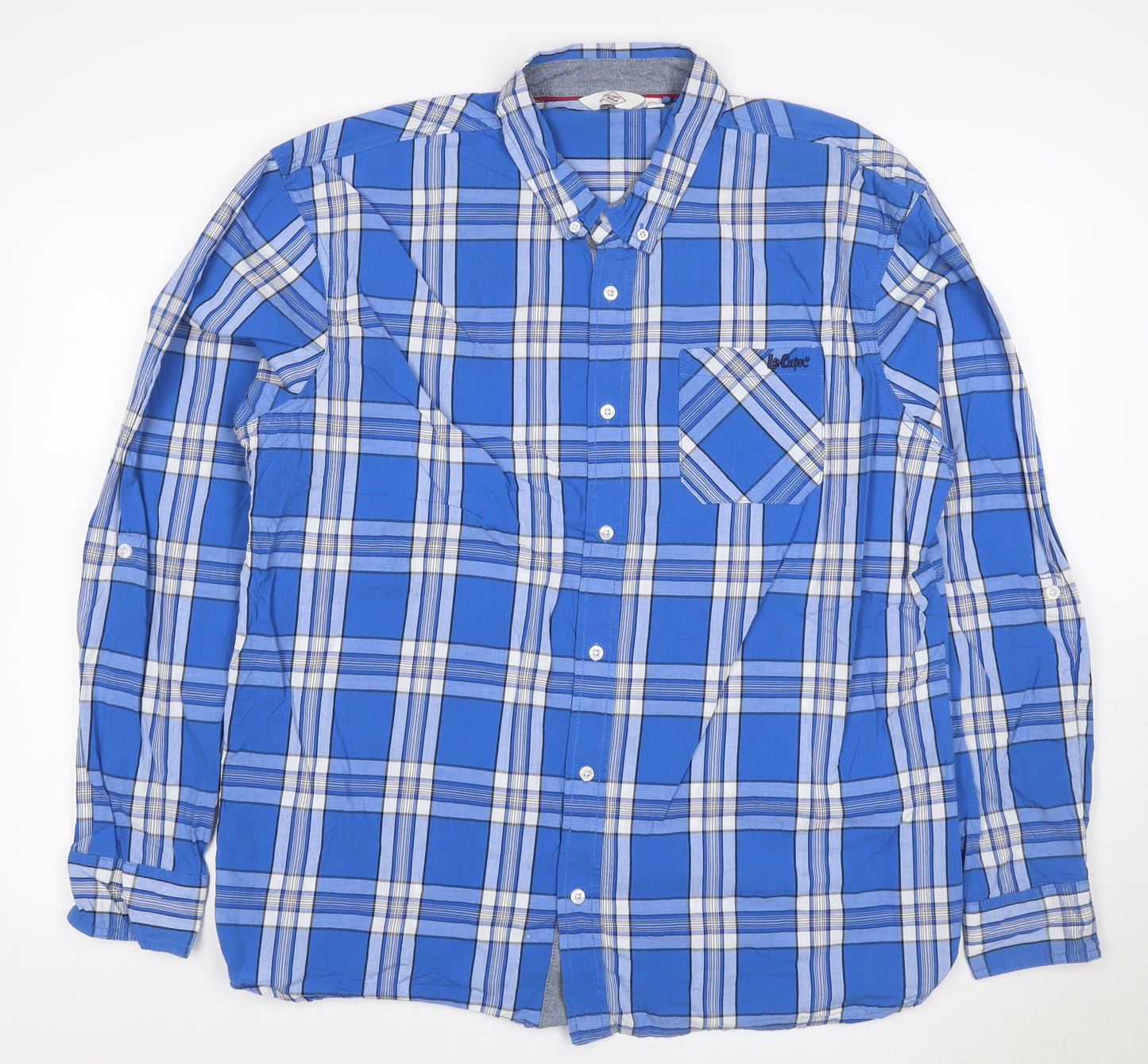 Lee Cooper Men’s Blue Plaid Button-Down Long Sleeve Shirt XL