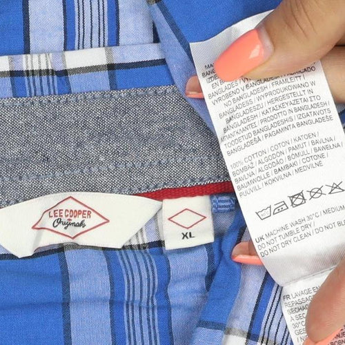 Lee Cooper Men’s Blue Plaid Button-Down Long Sleeve Shirt XL