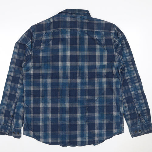 Marks and Spencer Men Blue Plaid Pure Cotton L Regular Button-Up Shirt