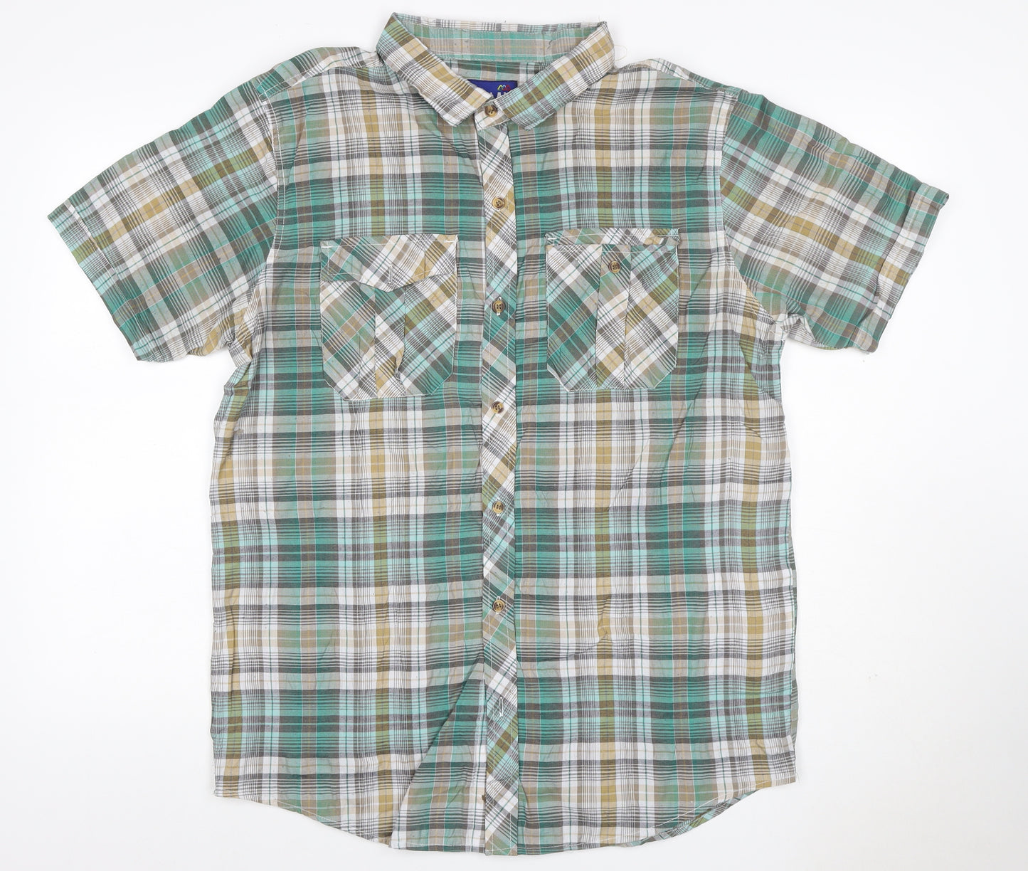 MALAY Men’s Green Plaid XL Short Sleeve Button-Up Shirt 1X