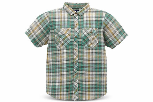 Front view of MALAY Men’s Green Plaid XL Short Sleeve Button-Up Shirt 1X