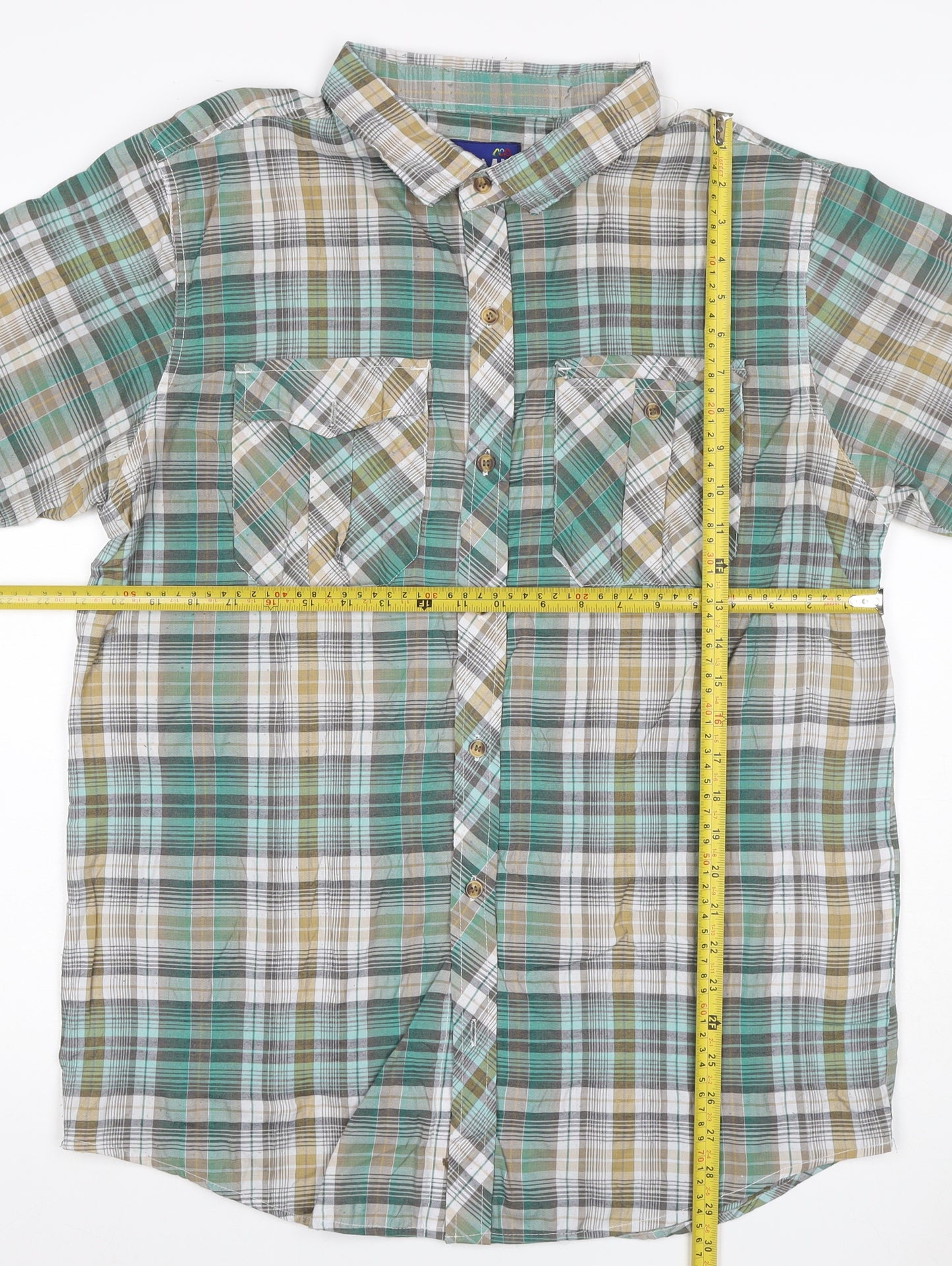 MALAY Men’s Green Plaid XL Short Sleeve Button-Up Shirt 1X