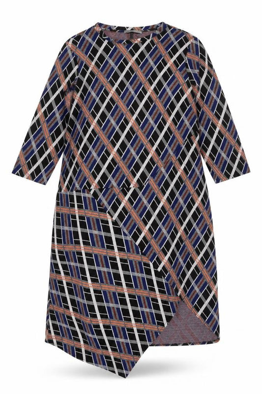 Front view of Zara Trafaluc Women Multicoloured M Geometric Asymmetric Kaftan Dress