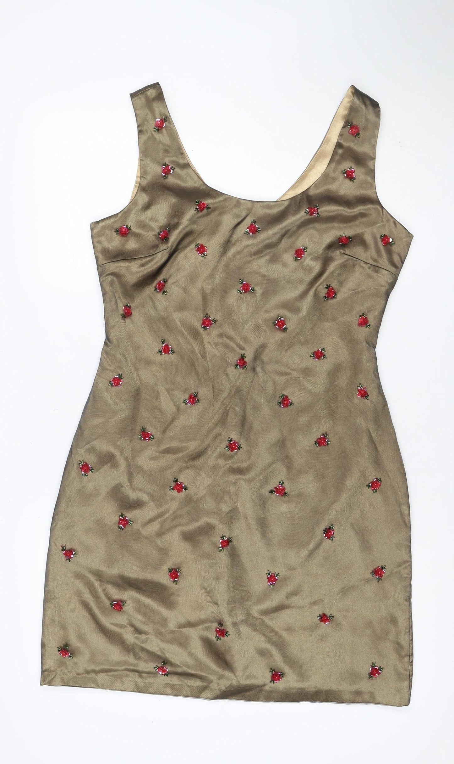 Miss Selfridge Women Brown Floral Embroidered Shift Dress UK 14