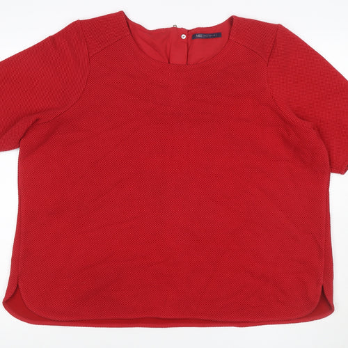 Marks and Spencer Women Red UK 24 Textured Knit Zip Back Blouse Top