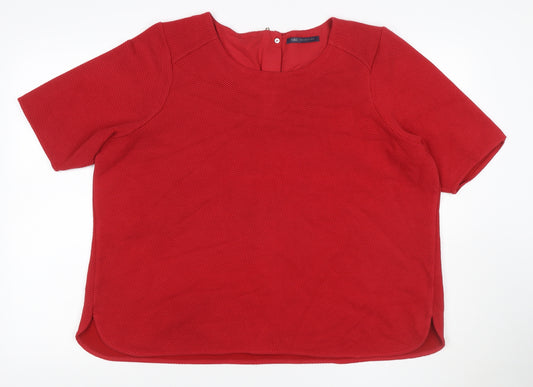 Marks and Spencer Women Red UK 24 Textured Knit Zip Back Blouse Top