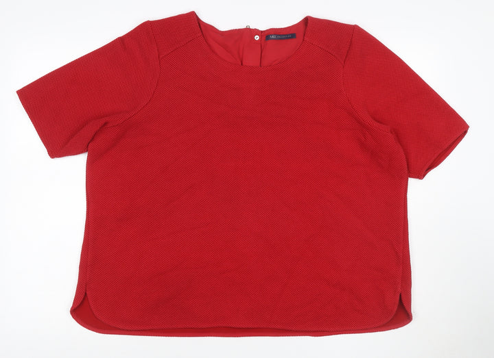 Marks and Spencer Women Red UK 24 Textured Knit Zip Back Blouse Top