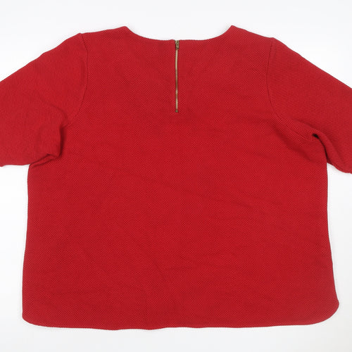 Marks and Spencer Women Red UK 24 Textured Knit Zip Back Blouse Top