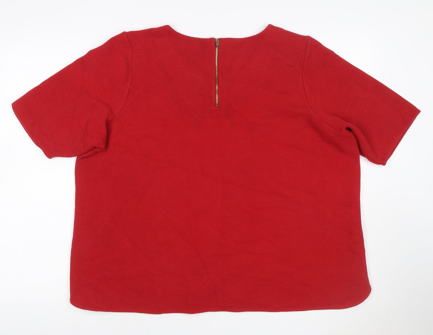 Marks and Spencer Women Red UK 24 Textured Knit Zip Back Blouse Top