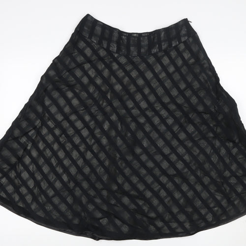 Mango Women's Black UK 12 A-Line Striped Chiffon Knee Skirt