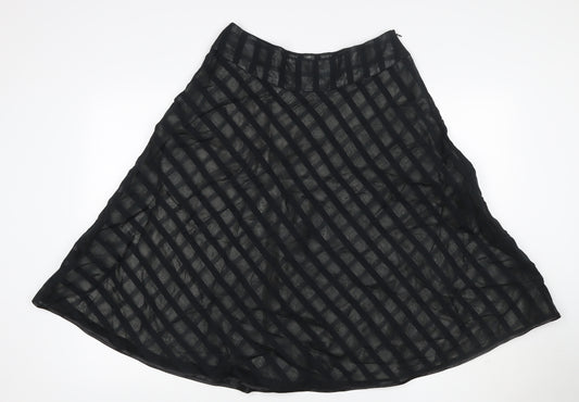 Mango Women's Black UK 12 A-Line Striped Chiffon Knee Skirt