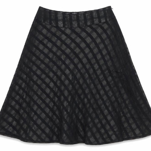 Mango Women's Black UK 12 A-Line Striped Chiffon Knee Skirt