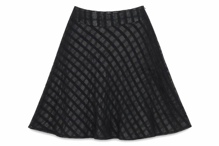 Mango Women's Black UK 12 A-Line Striped Chiffon Knee Skirt