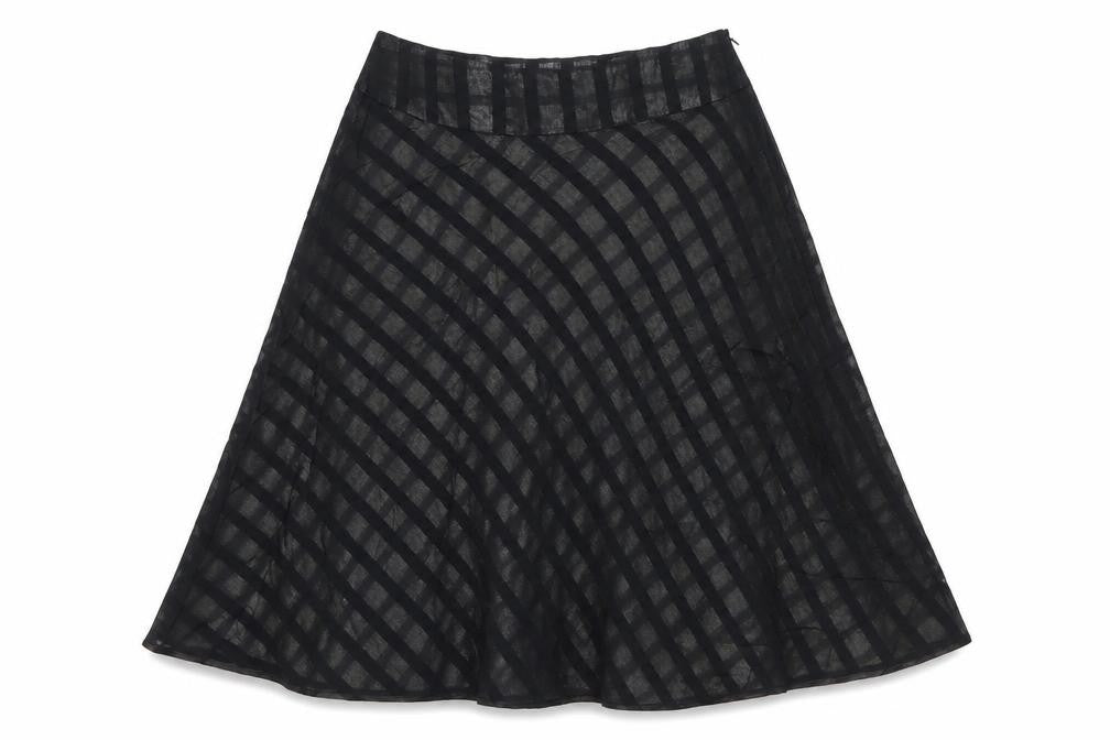 Mango Women's Black UK 12 A-Line Striped Chiffon Knee Skirt