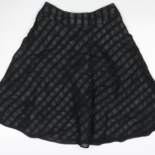Mango Women's Black UK 12 A-Line Striped Chiffon Knee Skirt