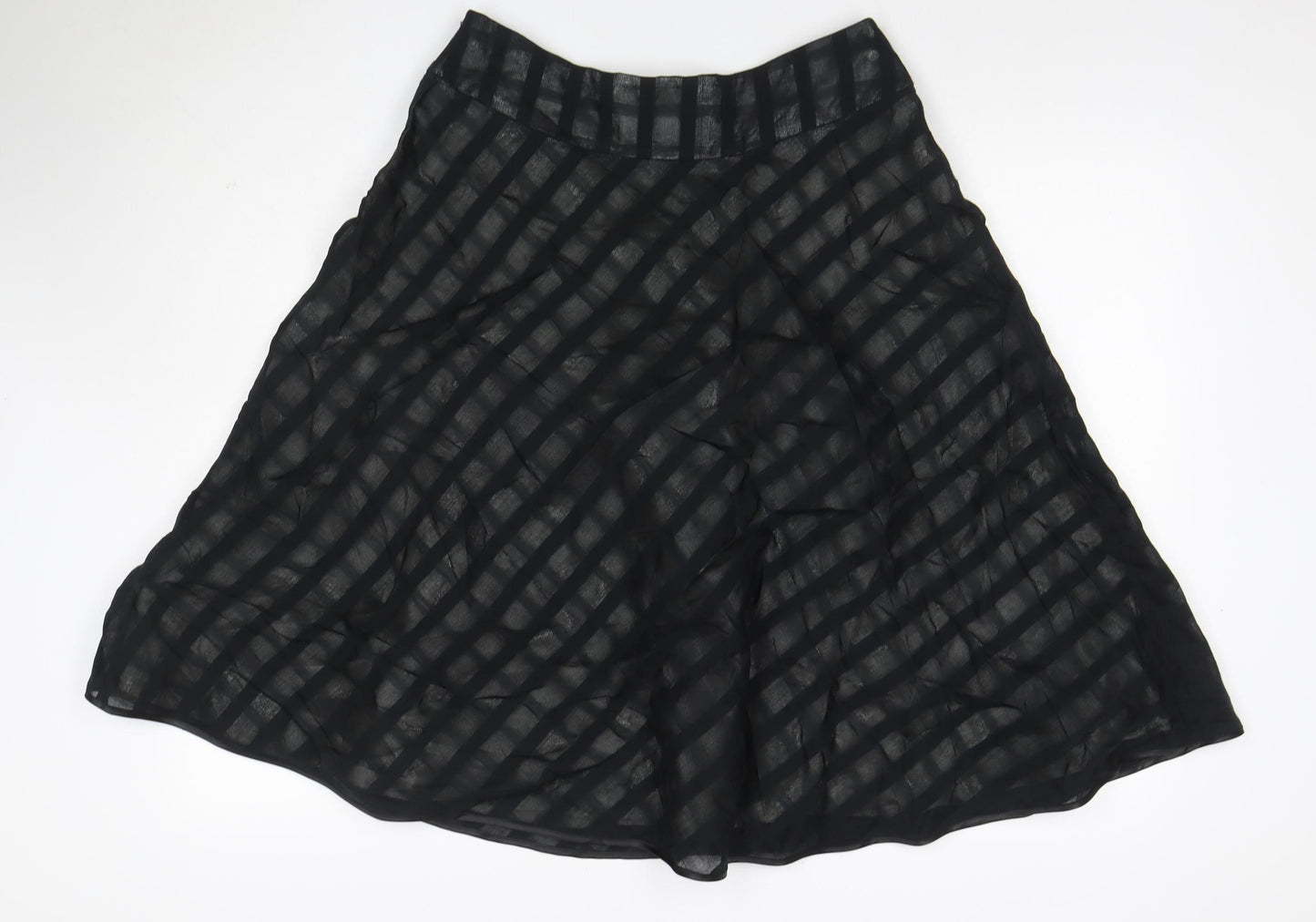 Mango Women's Black UK 12 A-Line Striped Chiffon Knee Skirt