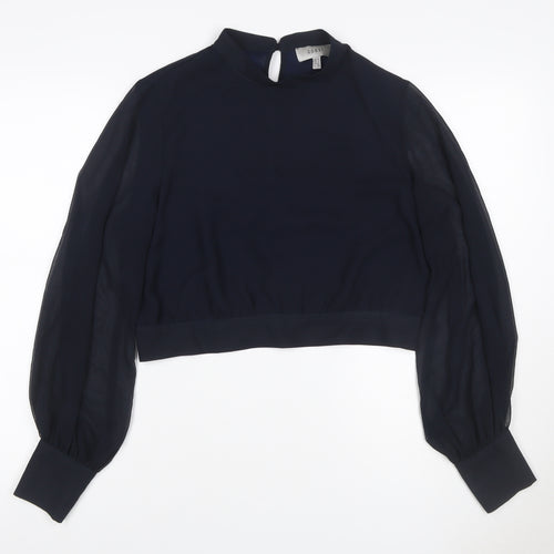 Coast Women’s Navy Blue UK 12 Cropped Sheer Balloon Sleeve Blouse