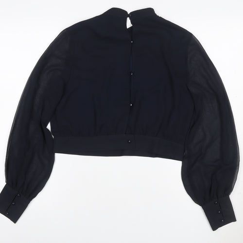 Coast Women’s Navy Blue UK 12 Cropped Sheer Balloon Sleeve Blouse