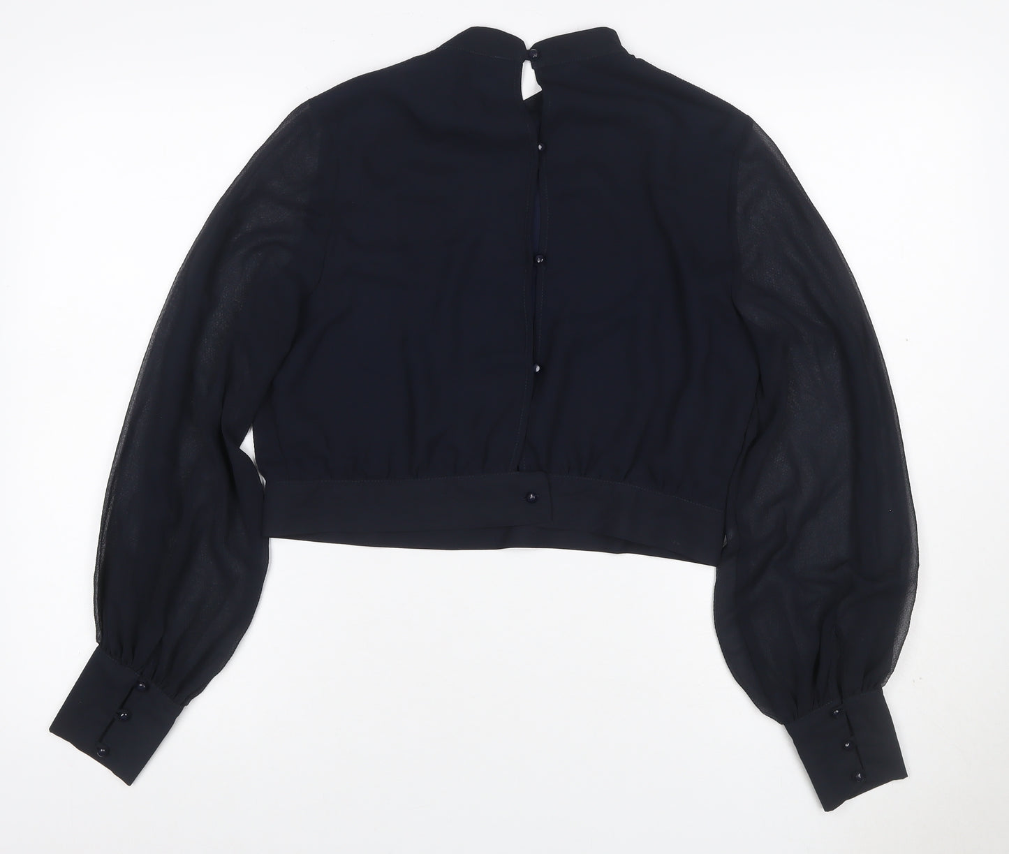 Coast Women’s Navy Blue UK 12 Cropped Sheer Balloon Sleeve Blouse