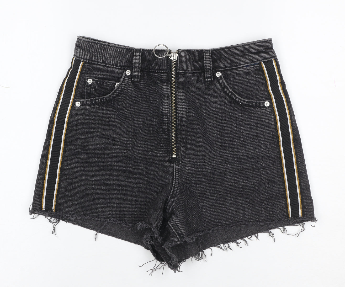 Topshop Women Black UK 6 Petite Mom Denim Stripe Shorts