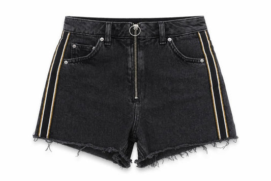 Topshop Women Black UK 6 Petite Mom Denim Stripe Shorts