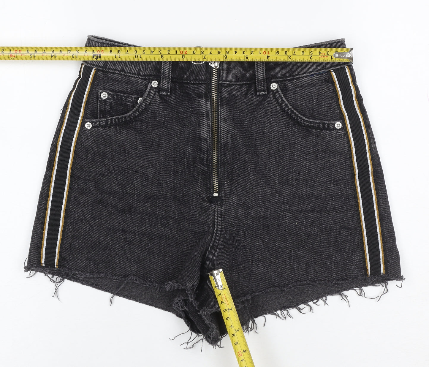 Topshop Women Black UK 6 Petite Mom Denim Stripe Shorts
