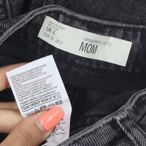 Topshop Women Black UK 6 Petite Mom Denim Stripe Shorts