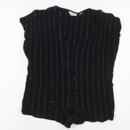 Fat Face Women’s Black Striped Tie Front Button-Up Blouse UK 10